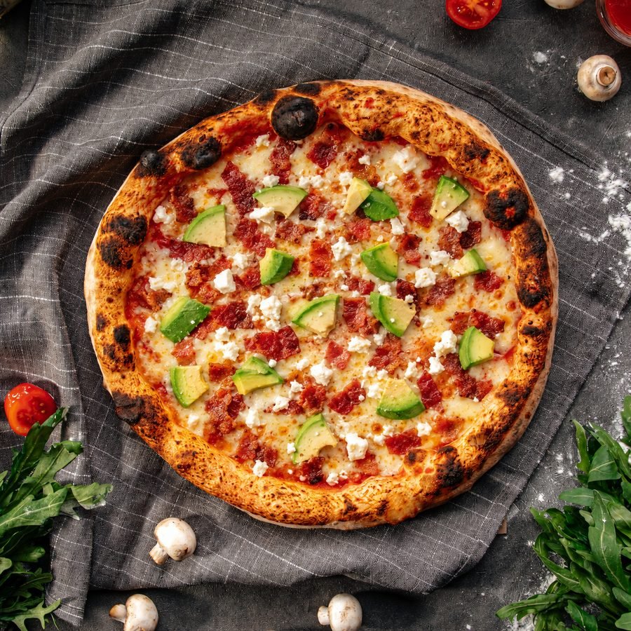 Knysna pizza with bacon, avocado and feta